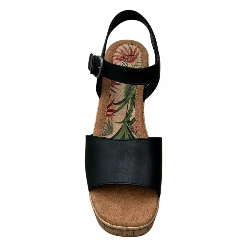 BOC Corrie Women's Platform Wedge‎ Sandal Size 8 Black/Tan Faux Leather Upper